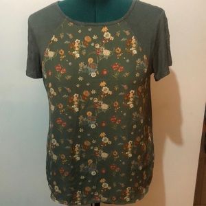 Olive green flower print blouse
